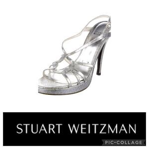 STUART WEITZMAN🤍Silver glitter platform slingback